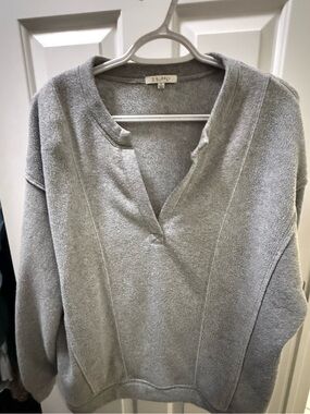 Z Supply Light Gray Split-V Terry Sweatshirt